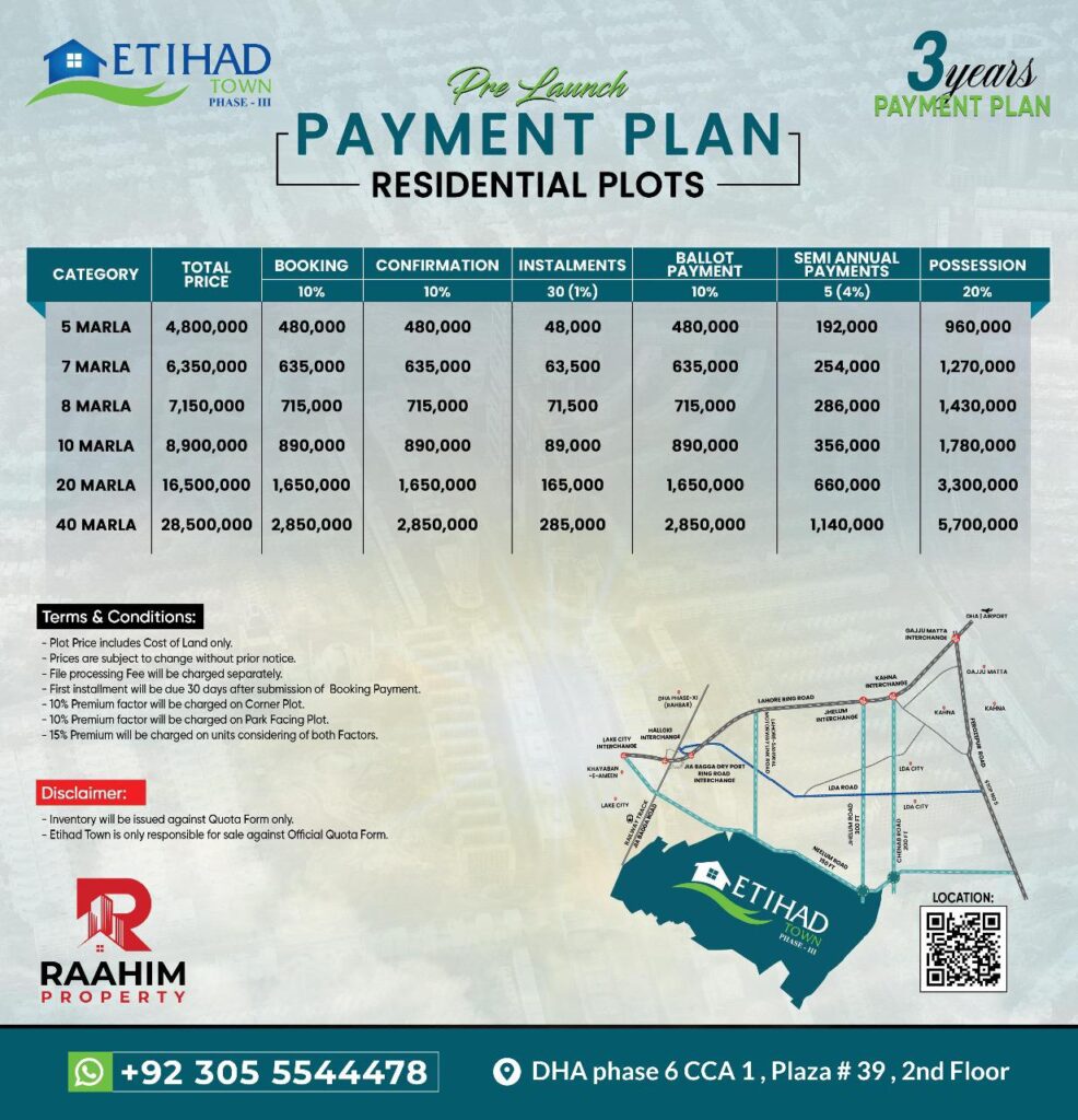 etihad town phase lll 3 years payment plan