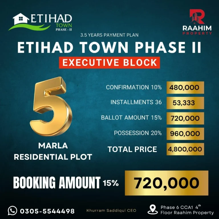 Etihad Town Phase II 5 marla installment plans